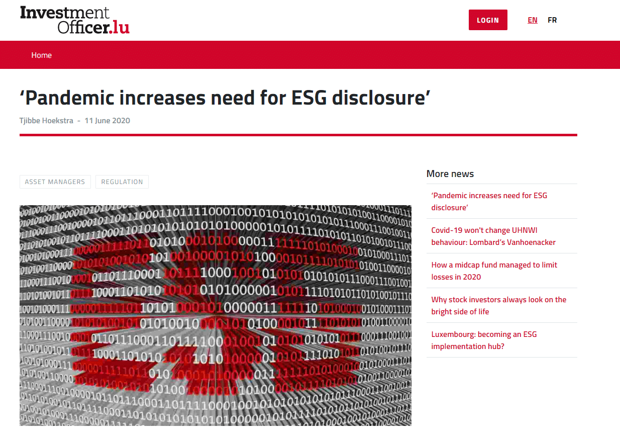 Banner ESG data webinar covered by Investment Officer.lu